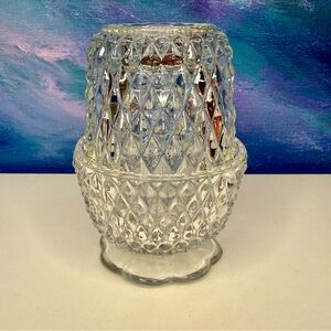 Indiana Glass Fairy Lamp Diamond Point Clear 2 Piece Votive Tea Light Candle MCM